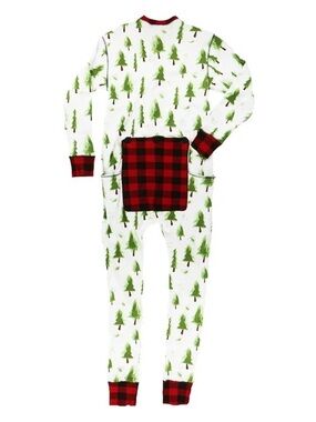 Lazy One White Tree Print Pajama Set with Red Buffalo Check Pocket size XXL *NWT